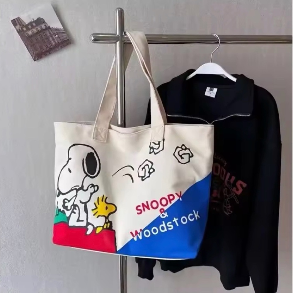 New Snoopy & Woodstock Canvas Tote Bag - Multicolor